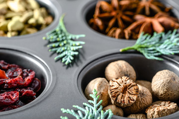 Christmas spices - nutmeg, closeup