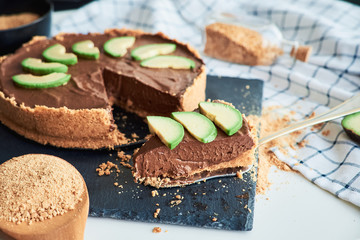 Raw vegan chocolate avocado and banana cake