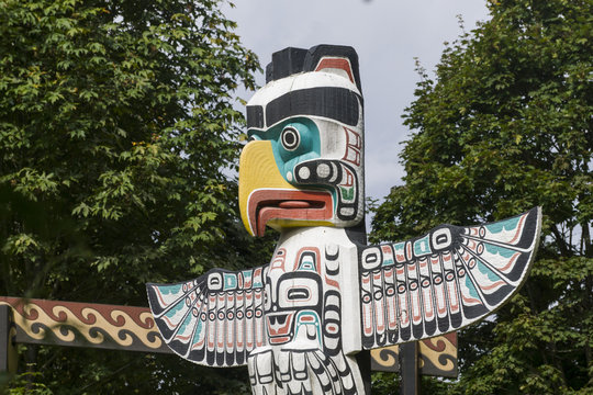 First Nations totem poles in Stanley Park, Vancouver, Canada