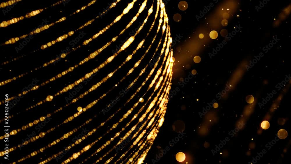 Poster abstract background with golden sphere and glitter particles. seamless loop.