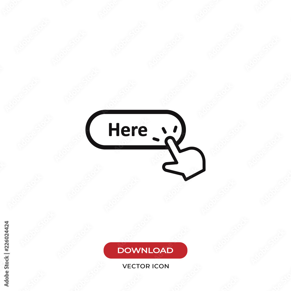 Poster hand click cursor clicking here button vector icon