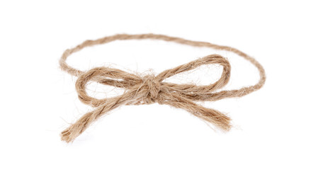 Burlap rope bow isolated on white background
