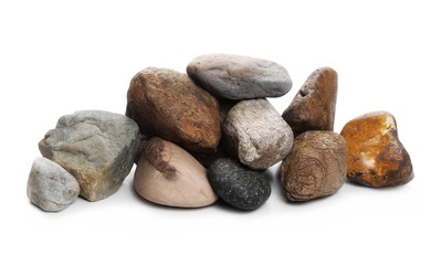 colorful rock pile isolated on white background and texture