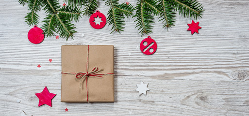 Gift box on wood background