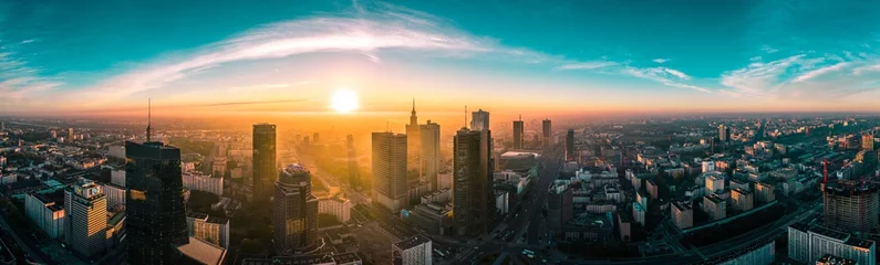 Crédence de cuisine en verre imprimé Panoramique Panorama de Varsovie au lever du soleil