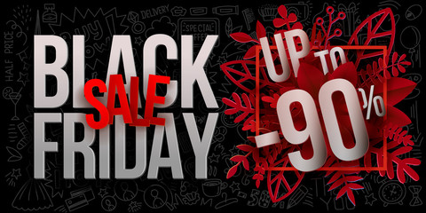 Black Friday sale banner with red leaves