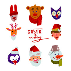 Christmas characters hand drawn faces