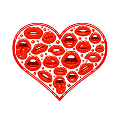 Fototapeta premium Red lips in the form of heart. Vector illustration