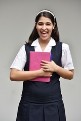 Catholic Colombian Student Teenager School Girl And Happiness With Notebook