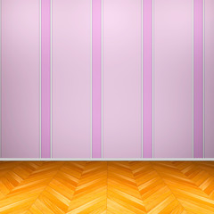 3d interior rendering of pink wallpaper and wooden floor