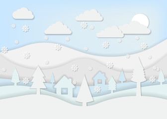 Winter Landscape for paper art style. Vector illustration.