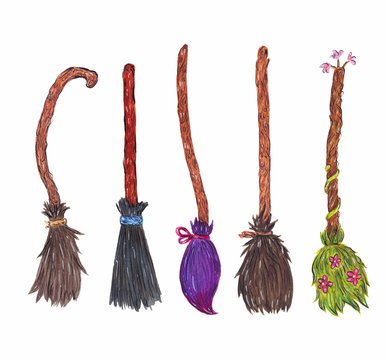  watercolor witch brooms