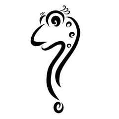 Creative question mark in the shape of the head of a spotted turtle or snake with long eyelashes