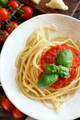 Spaghetti pasta with tomato sauce