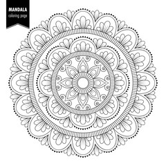 Monochrome ethnic mandala design. Anti-stress coloring page for adults. Hand drawn illustration