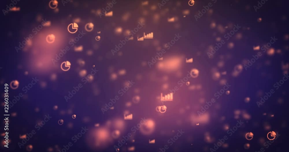 Poster loopable animation modern moving orange graph icons background.