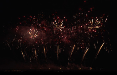 Colorful fireworks on the black sky background