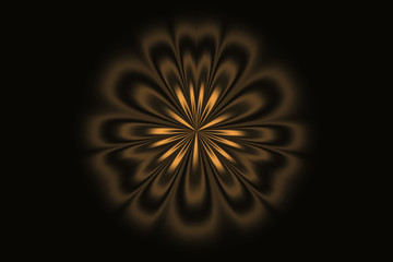 Golden abstract flower on a dark background, the effect of illusion