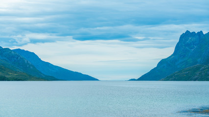 Panoramic view of Ersfjorden - a beautiful fjord in Troms County, Norway