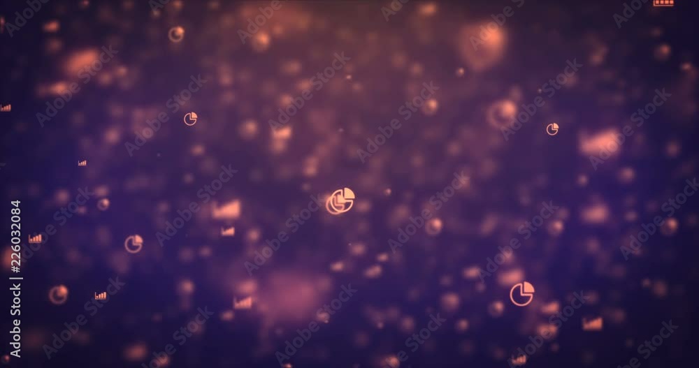 Poster loopable animation modern moving orange graph icons background.