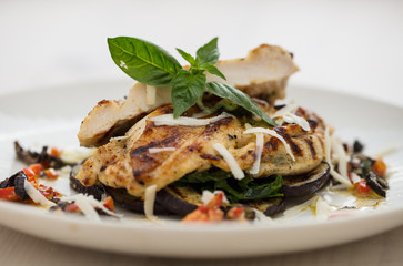 italian styled chicken on white background