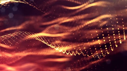abstract looped dynamic garlands of luminous particles for decoration of Christmas and New Year's compositions. Abstract particle background with depth of field. Golden v11 - Powered by Adobe