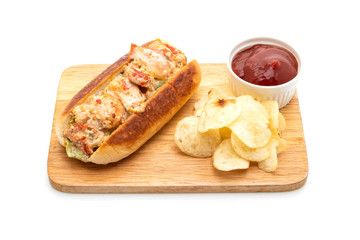 homemade lobster roll with potato chips