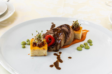 Exquisite food. Dish. Restaurant. Menu. Order. Exquisite dish, creative restaurant meal concept,...