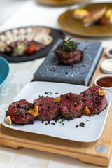 Exquisite food. Dish. Restaurant. Menu. Order. Exquisite dish, creative restaurant meal concept,...