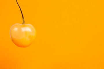 Obraz premium Yellow cherry hanging on a orange background