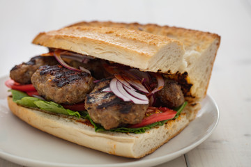 homemade spicy meatball sub sandwich