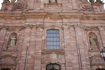Fototapeta na wymiar Statue at front of Jesuitenkirche church in Heidelberg old town, Germany