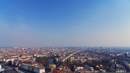 Fototapeta na wymiar aerial view panorama of Berlin with blue sky