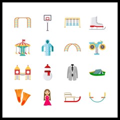 fun icon. swings and snowman vector icons in fun set. Use this illustration for fun works.