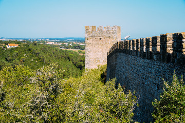 Fortified castle walls at Obidos, Leiria District, Pinhal Litoral, Portugal.