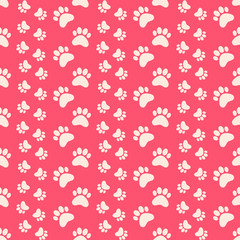 Paw print background. Cat, dog footprint seamless pattern.
