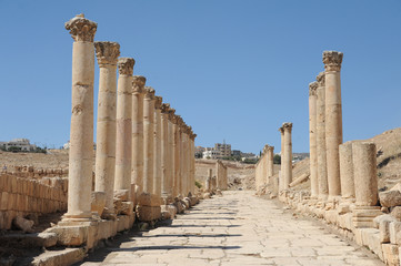 The ruined city of Jerash is Jordan's largest and most interesting Roman site, and a major tourist drawcard. Its imposing ceremonial gates, colonnaded avenues, temples and theatres 
