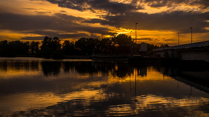 Beautiful sunset with reflections near Plattling - Isar - Bavaria - Germany