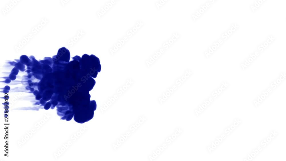 Poster blue ink trickle dissolves in water in slow motion isolated on white background. included luma matte