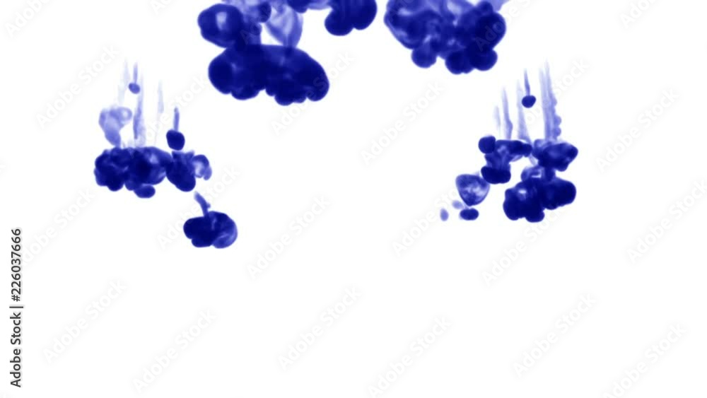 Poster blue ink trickle dissolves in water in slow motion isolated on white background. included luma matte