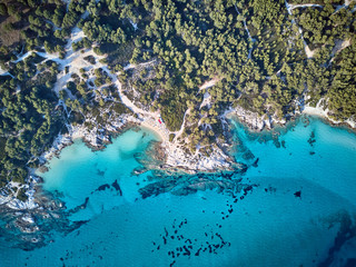 Beautiful beach top aerial view drone shot