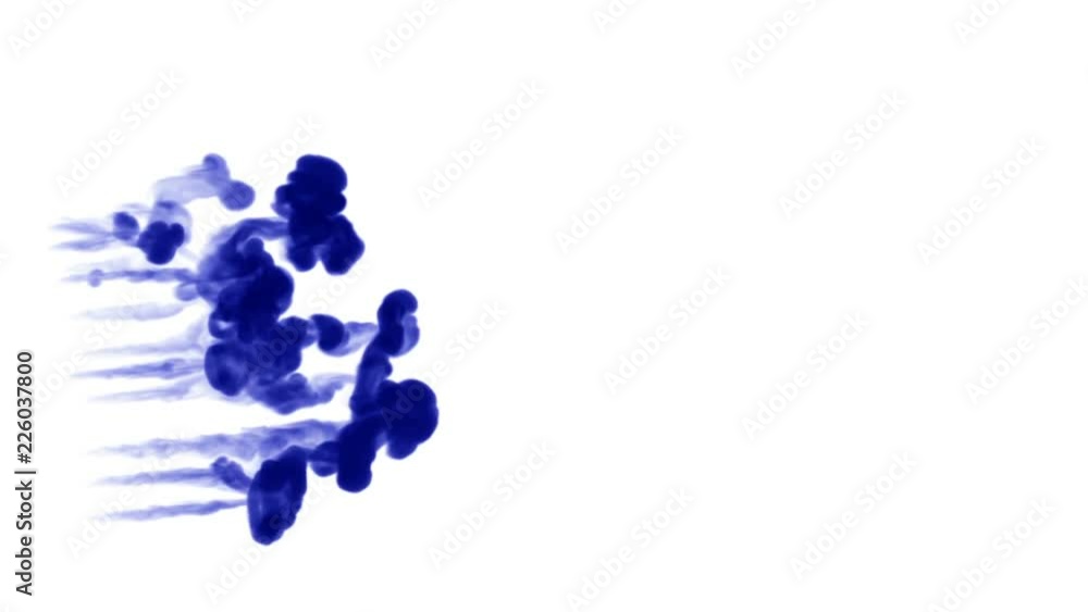 Poster blue ink trickle dissolves in water in slow motion isolated on white background. included luma matte
