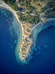 Beautiful beach top aerial view drone shot
