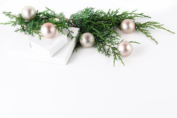 christmas background with fir branches and balls