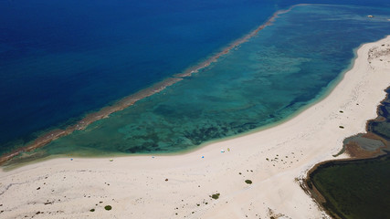 Aerial drone view of Lefkada Canal a natural entrance to the island with swamp like landscape near...