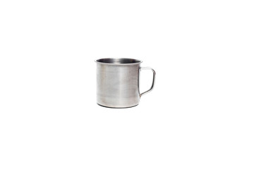 Empty stainless steel cup isolated on white background.Metal cup.