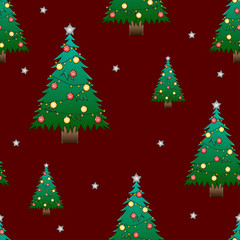 Christmas Tree with Star on Red Background