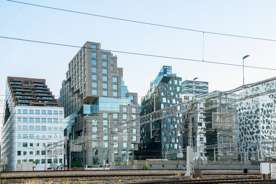 contemporary buildings at railway station at Barcode district, Oslo, Norway