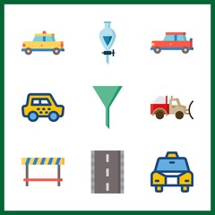 9 traffic icon. Vector illustration traffic set. snowplow and taxi icons for traffic works