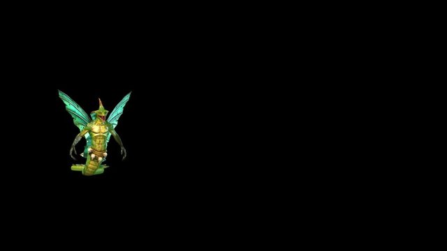 Basilisk Monster Lizard Walks Alpha Matte Front 3D Rendering Animation